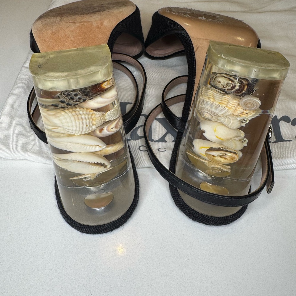 MaxMara Black Heeled Sandals with Transparent Sea Shell Accents - Picture 5 of 6